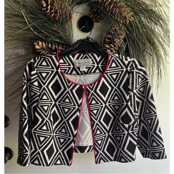 Chelsea Suite abstract black white and red blazer jacket size 8 - Picture 2 of 12